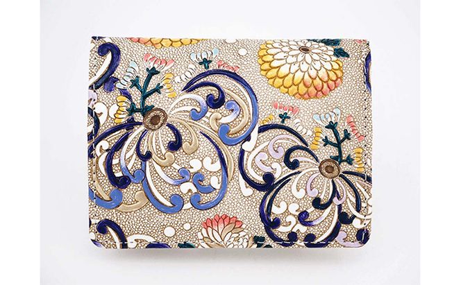 【文庫屋大関】箱まち小銭入れ　乱菊＜青紫＞【皮革工芸品】 ファッション小物 財布 民芸品 