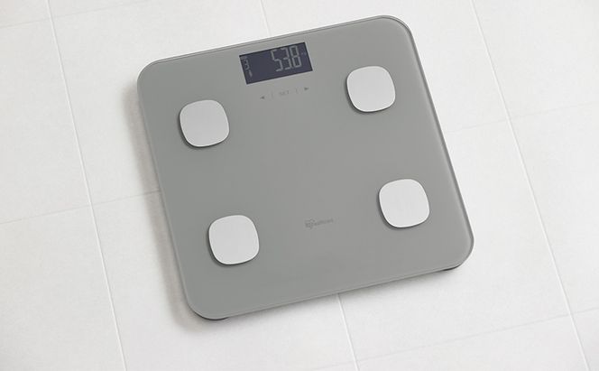 体重計 体組成計 IBCM-B212-H グレー アイリスオーヤマ 薄型 体重 体脂肪率 内臓脂肪 筋肉率 基礎代謝量 骨量 体脂肪 ダイエット 健康 健康づくり 体重管理 ヘルスメーター 多機能 体水分率 BMI Bluetooth連携 