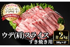 宮崎牛 肩(ウデ) スライス (計2kg・500g×4P) すき焼き お肉 牛肉 黒毛和牛 宮崎牛 ブランド和牛 冷凍 国産 肩 ウデ スライス 宮崎県産 しゃぶしゃぶ 【YM-16】【YAMATO株式会社】