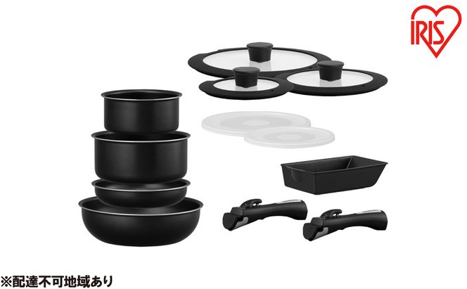 フライパン セット ih アイリスオーヤマ 鍋 12点セット NTF-SEI12 ブラックメタリック 取っ手が外せるフライパン なべ IH対応 ガス火 ダイヤモンドコーティング 調理器具 調理用品 家電 新生活