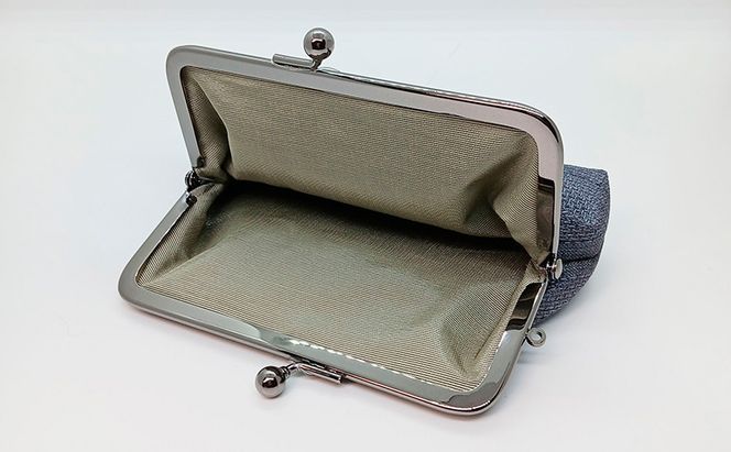 がま口ポーチM ぜんまい紬 灰色 ファッション小物 財布 ファッション 