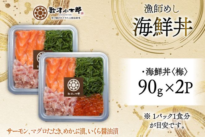 詰め合わせ 漁師めし 海鮮丼 〈梅〉 90g×2 計180g [橋本水産食品 宮城県 南三陸町 m304amh590014] 魚介 魚介類 魚 海鮮 海鮮丼 丼 サーモン 銀鮭 鮪 まぐろ マグロ 鮭 まぐろたたき 小分け 個包装 冷凍 三陸 めかぶ メカブ いくら いくら醤油漬け