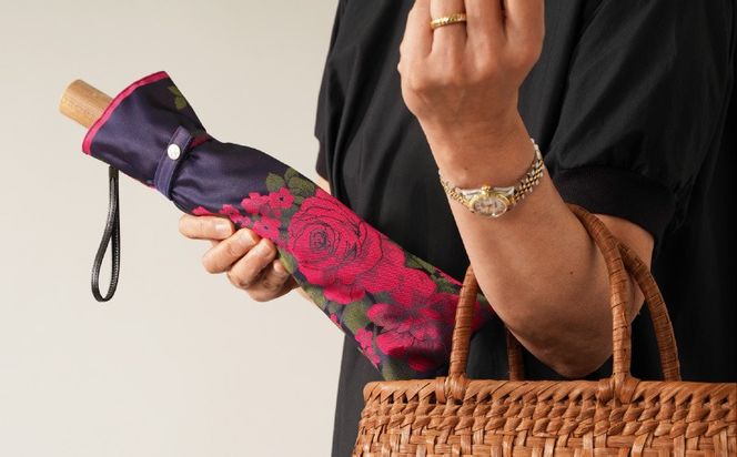 CB048【槙田商店】晴雨兼用折りたたみ傘　絵おり　大ばら　コン