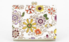 【文庫屋大関】三つ折りミニ財布　みつばち【皮革工芸品】 ファッション 小物 民芸品 お札 カード 小銭 手のひらサイズ コンパクト 花 ミツバチ 牛革 手作り 国産 