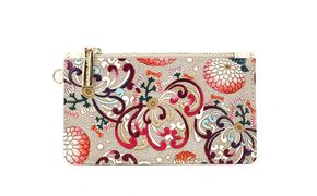 【文庫屋大関】すっきりカードケース　乱菊＜赤紫＞【皮革工芸品】 ファッション小物 雑貨 フラグメントケース 小銭入れ付き 収納 スマート 日本製 