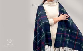 G3606 100％ピュアカシミヤ・大判ストール チェック柄 Tartan フリンジ付き【高級 カシミア おしゃれ ファッション 防寒 かしみあ】