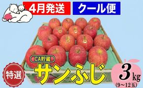 鶴田町　25年3月おすすめ返礼品！雪国の鮮度を閉じ込めた！【クール便】4月発送 白熊 特選 サンふじ 絆 約3kg 糖度13度【青森りんご・ 果物 フルーツ 食後 デザート シャキシャキ ジューシー りんごの王様 】