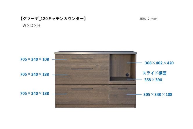グラーデ 120 キッチンカウンター NA【ナチュラル 完成品 特殊鋼板 耐熱 耐傷 収納 作業台】(H062338)