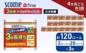 定期便 キッチンペーパー スコッティ 120ロール ファイン キッチンタオル 3倍巻き 150カット ペーパータオル 2ロール × 20パック《 4ヶ月ごと計3回 》