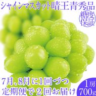 2026年先行予約【2回定期便】 シャインマスカット晴王1房 約700g 7月8月に出荷 人気 岡山県産 種無し 皮ごと食べる みずみずしい フレッシュ 晴れの国 おかやま 果物大国 ハレノフルーツ