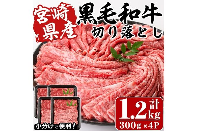 宮崎県産黒毛和牛切り落とし(計1.2kg・300g×4P)牛肉 精肉 お肉 モモ 肩 カタ バラ ミックス 小分け すき焼き しゃぶしゃぶ 牛丼 肉じゃが 国産 冷凍【P-21】【南日本フレッシュフード株式会社(日本ハムマーケティング株式会社)】