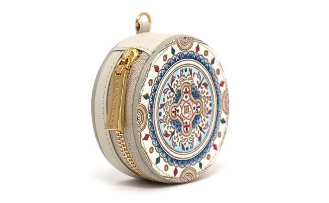 【文庫屋大関】マカロンポーチ ビジュー【皮革工芸品】 ポーチ ミニポーチ 小物入れ アクセサリー入れ イヤホン入れ 収納 保管ケース 手のひらサイズ  本革 革 皮革 工芸品 工芸 雑貨 ギフト プレゼント 日本製 東京