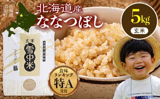 令和7年産 特Aランク米 ななつぼし 玄米 5kg（5kg×1袋）【5月発送】 雪冷気 籾貯蔵 雪中米 北海道 nr-1131