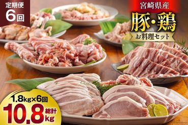 6回 定期便 豚 鶏肉 小分け お料理 セット 計10.8kg [甲斐精肉店 宮崎県 美郷町 31as0066] 肉 毎月 お届け 冷凍 宮崎県産 国産 若鶏 鳥 切落し ロース 生姜焼き とんかつ ひき肉 ミンチ もも カット バラ スライス 薄切り カレー シチュー 角切り チューリップ 手羽元 トンカツ 予約 送料無料