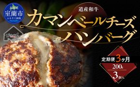 【3ヶ月定期便】道産和牛カマンベールチーズハンバーグ（200g）3個入り MROA172