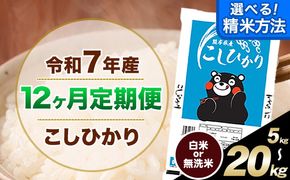 【12ヶ月定期便】 無洗米 も 選べる 定期便 こしひかり 白米 or 無洗米 選べる精米方法 定期便 内容量 5kg 10kg 20kg 白米 精米 無洗米 熊本県産(南阿蘇村産含む) 単一原料米 南阿蘇村《お申込み翌月から出荷》---kh7tei_113600_5kg_mo12_mna_h---