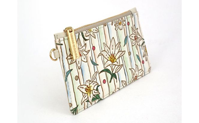 【文庫屋大関】すっきりカードケース　ホワイトリリー【皮革工芸品】 ファッション小物 雑貨 フラグメントケース 小銭入れ付き 収納 スマート 日本製 花柄 