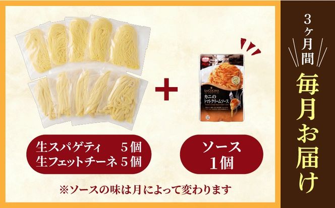 【3ヶ月定期便】生スパゲティ5個×生フェットチーネ5個　お手軽ソース1個付き　K036-T14