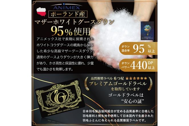 羽毛布団 本掛け セミダブル マザーグースダウン 95％ ポーランド産 冬用 1.4kg 80番手 サテン 無地 アイボリー 綿100％ 布団 ふとん 羽毛 羽毛掛け布団 寝具 プレミアムゴールド [川村羽毛 山梨県 韮崎市 20745152]