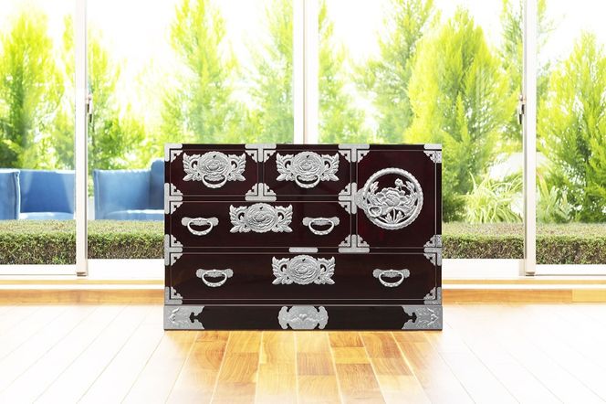 仙台箪笥 三.五尺横長箪笥70 木地呂漆塗り (申込書返送後、3ヶ月～8ヶ月程度でお届け)|06_kyk-080101