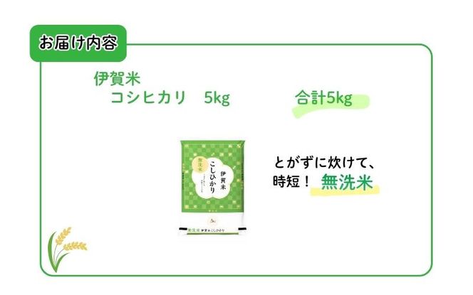 令和7年産 無洗米 伊賀米コシヒカリ 5kg【jaig0004】