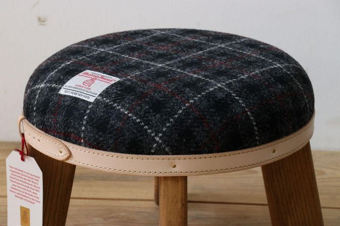 まぁるいスツール【ブラック＆グレーチェック】 子供 椅子イスキッズ HARRIS TWEED（ハリスツイード）家具 	Z111VC02