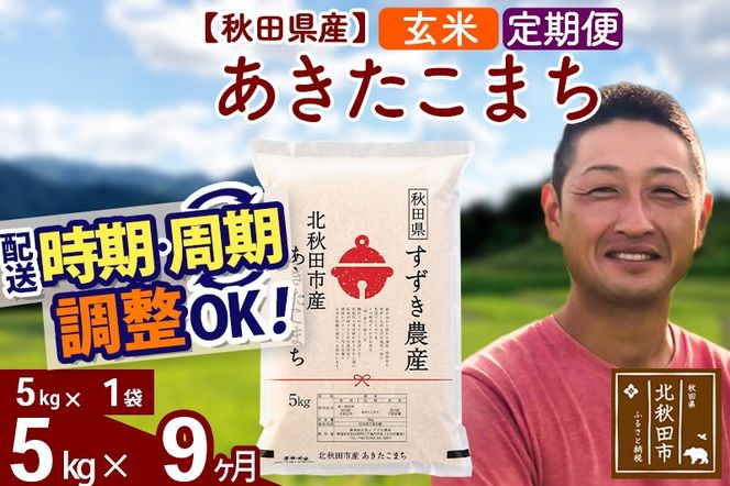 ※令和7年産※《定期便9ヶ月》秋田県産 あきたこまち 5kg【玄米】(5kg小分け袋) 2025年産 お届け時期選べる お届け周期調整可能 隔月に調整OK お米 すずき農産|szap-20309