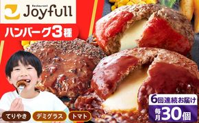 【全6回定期便】【福岡工場直送】ジョイフル ハンバーグ スペシャル 詰め合わせ 3種 30個セット 《築上町》【株式会社　ジョイフル】[ABAA043]