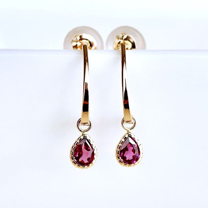 【ジュエリー】K10 イエローゴールド  ロードライトガーネット 揺れる ピアス 保証書付 SR-2223　 242-001-b