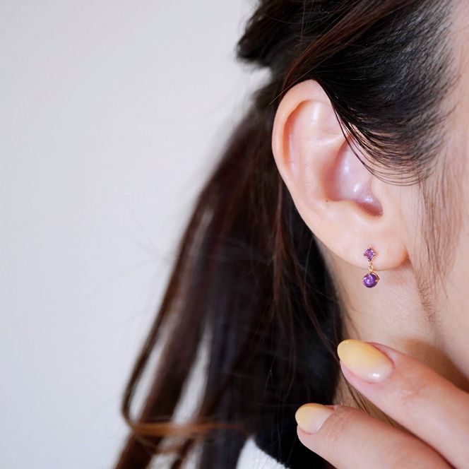 【ジュエリー】K10 イエローゴールド  アメシスト 揺れる ピアス 保証書付 SR-2012 242-003-a