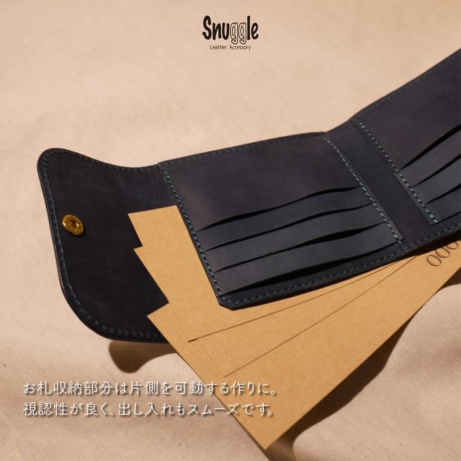 【4色展開】がま口ミドルウォレット　革小物　ハンドメイド　手縫い　一点物　財布　スナッグルレザー