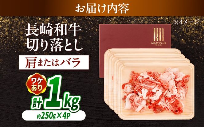 【訳あり】【A4〜A5】長崎和牛切り落とし 1kg（250g×4p）/ 牛肉 ぎゅう肉 和牛 / 南島原市 / 株式会社MEAT PLUS[SHG038]
