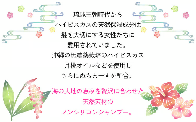塩とハイビスカスのシャンプー「ぬち髪」×1本　ハイビスカス　ノンシリコン　ノンシリコンシャンプー　シャンプー　ぬちまーす　ヒアルロン酸　植物性ヒアルロン酸　うるおい　潤い　ハリ　コシ　塩　パラベンフリー　月桃　艶　ティーツリー