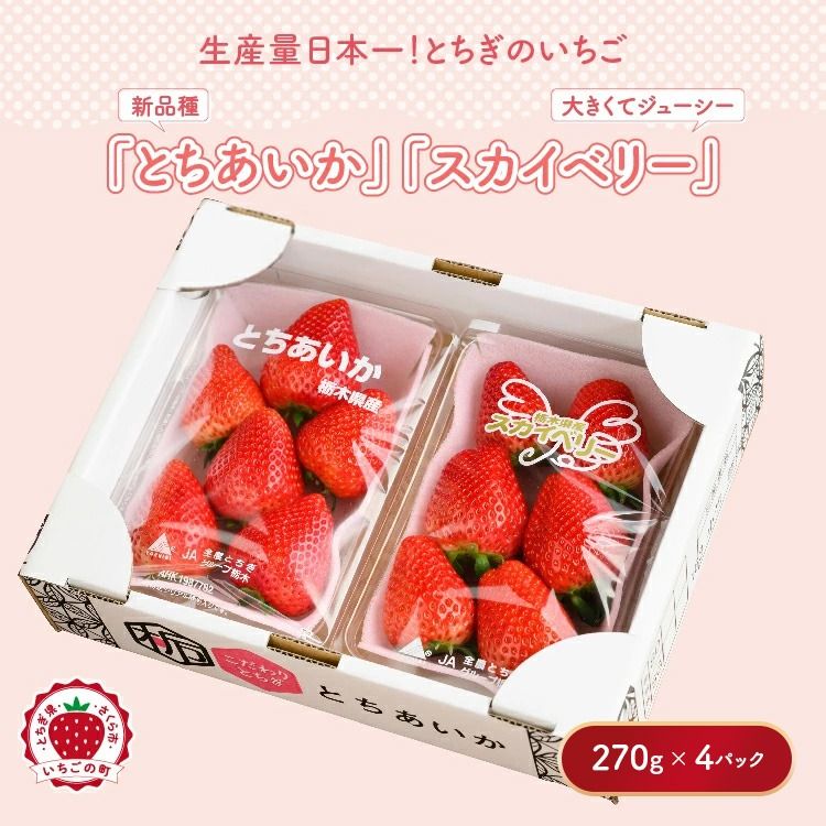 [先行予約]いちご とちあいか・スカイベリーセット 270g×4パック(1.08kg以上) ※2026年1月上旬〜4月中旬頃に順次発送予定