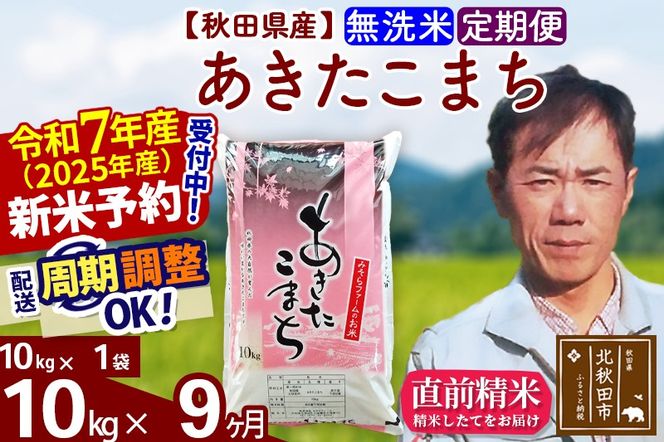 ※令和7年産 新米予約※《定期便9ヶ月》秋田県産 あきたこまち 10kg【無洗米】(10kg袋) 2025年産 お届け周期調整可能 隔月に調整OK お米 みそらファーム|msrf-30609