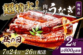 【7月24～26日配送】超特大！ふっくら肉厚！うなぎ蒲焼 2尾 合計800g前後 ふるさと納税 鰻 外国産 ウナギ 肉厚 蒲焼 鰻の蒲焼 有頭 蒲焼き　YK00403_01
