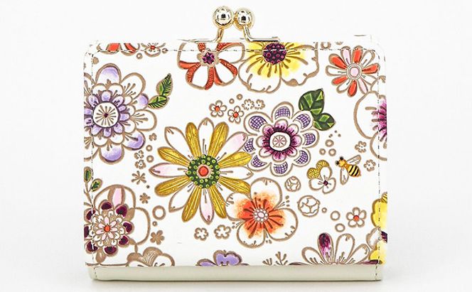 【文庫屋大関】三つ折りミニ財布　みつばち【皮革工芸品】 ファッション 小物 民芸品 お札 カード 小銭 手のひらサイズ コンパクト 花 ミツバチ 牛革 手作り 国産 