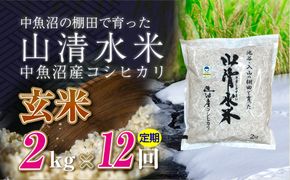 【定期便／全12回】玄米2kg　新潟県魚沼産コシヒカリ「山清水米」十日町市 米