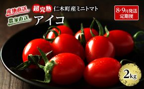 8・9月 2回発送[先行受付] 超完熟ミニトマト【アイコ】2kg（1kg×2箱）栽培期間中 農薬・除草剤不使用 サイズ混載 トマト ミニトマト アイコ 野菜 定期便 北海道 仁木町 [アイコファーム]