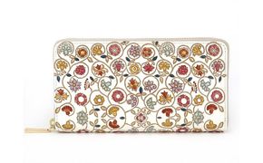 【文庫屋大関】 大容量　ぐるっとファスナーの長財布　金唐小花【皮革工芸品】 ファッション小物 民芸品 