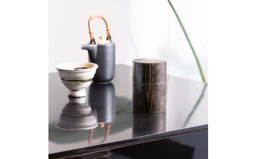 山中塗 嘉匠菴 欅 共木茶筒 黒摺 ＰＬＡＴＩＮＵＭ 復興　震災　コロナ【能登半島地震復興支援】 北陸新幹線 F6P-0204