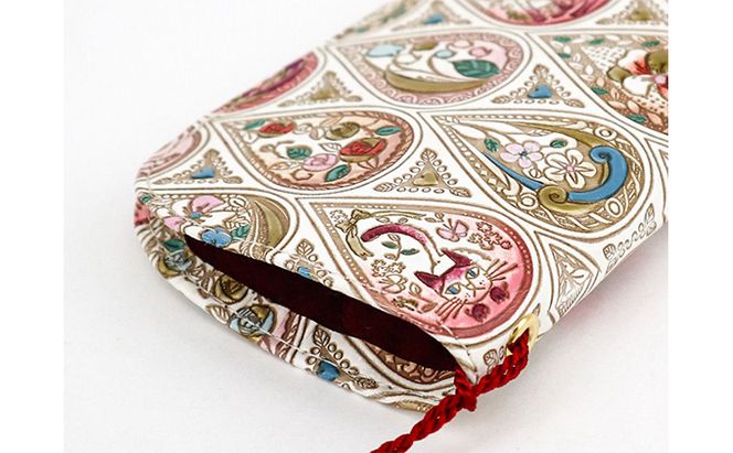 【文庫屋大関】メガネケース　花と猫＜ローズ＞【皮革工芸品】 ファッション小物 民芸品 