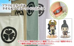 Z-35a-9 【家康大好きセット】アクリルスタンド（しかみ像）＆タオル＆ブレスレット（パープル）の３点セット