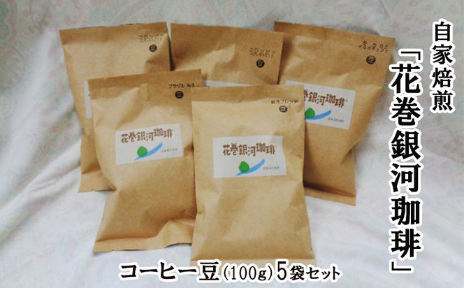 【思いやり型返礼品】自家焙煎「花巻銀河珈琲」コーヒー豆（100ｇ）7袋セット 【277】