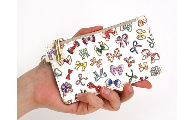 【文庫屋大関】すっきりカードケース　プチリボン【皮革工芸品】 ファッション小物 雑貨 フラグメントケース 小銭入れ付き 収納 スマート 日本製 りぼん 