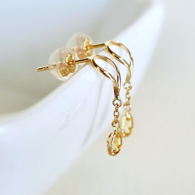 K10YG(10金) イエローゴールド 揺れる シトリン アンティーク ピアス 保証書付 2274 242-049-b