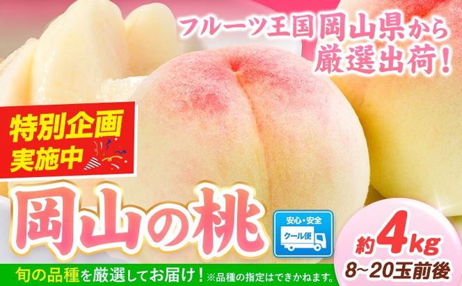 桃 岡山県産 岡山の桃 約4kg 内容量《最短翌日出荷！1-5営業日以内に出荷（土日祝除く）》 ご家庭用 訳あり 白桃 岡山 白桃 はくとう スイーツ フルーツ 果物 デザート 旬 岡山県 矢掛町 モモ もも 送料無料 清水白桃 白鳳 白麗---yakage_loc_24_h---