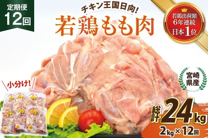 鶏肉 12回 定期便 宮崎県産 若鶏 もも肉 2kg 計 24kg [エム・ティ・シー 宮崎県 日向市 452061740] 小分け もも モモ もも肉 モモ肉 冷凍 肉 ふるさと納税 宮崎