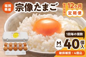 【毎月お届け】新鮮 赤卵「宗像たまご」Mサイズ 40個×12ヶ月定期便 (36個＋補償4個)【JAほたるの里】_HB0216