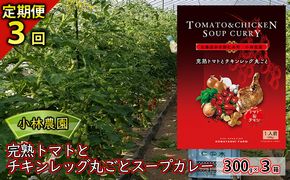 3ヵ月 定期便 3箱 3回 小林農園 完熟トマト チキンレッグ 丸ごと スープカレー 300g 北海道 仁木町 惣菜 こだわり アイコ トマトジュース 甘味 酸味 レトルト お手軽 [小林農園]